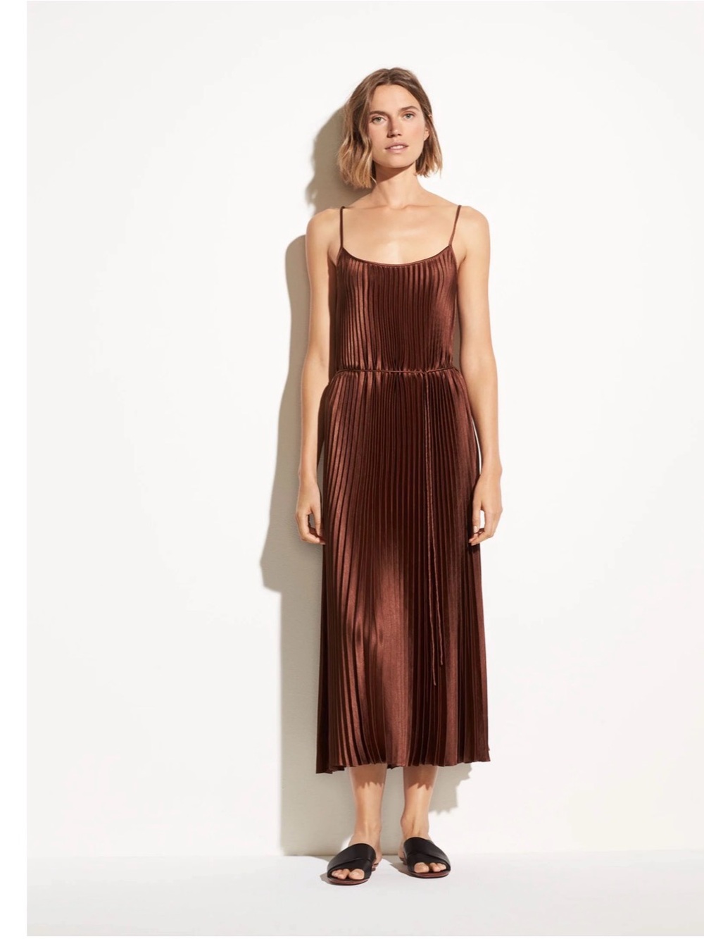 VINCE PLEATED CAMI DRESS SYCAMORE